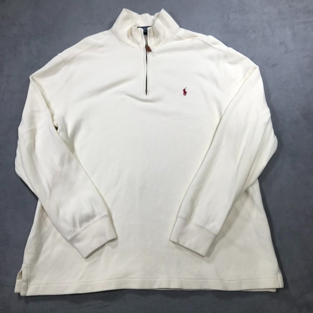 Vintage Polo Ralph Lauren 1/4 Zip Pullover Sweater Men's XL Large Cream Preppy